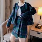Plaid Long-sleeve Jacket + Skirt