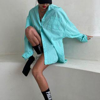 Fray-edge Vivid-color Boxy Shirt