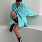 Fray-edge Vivid-color Boxy Shirt