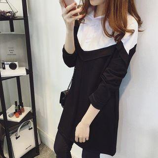 Mock Two-piece Shirt Panel Long-sleeve Mini Dress