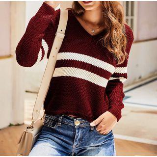 V-neck Sweater Wine Red - One Size