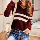 V-neck Sweater Wine Red - One Size