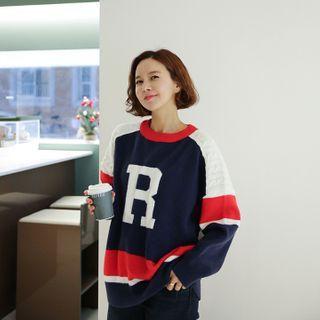 Color-block Letter Sweater