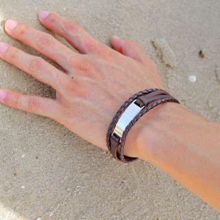 Alloy Bar Faux Leather Layered Bracelet