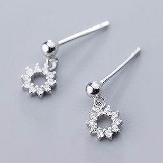 Rhinestone Flower Drop 925 Sterling Silver Earring 1 Pair - S925 Silver - One Size