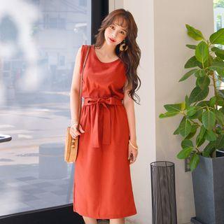 Set: Sleeveless Top + Tie-waist H-line Skirt