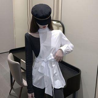 Asymmetric Panel Cold-shoulder Top As Shown In Figure - One Size