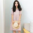 Elbow-sleeve Tie-cuff Gingham Dress