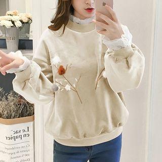 Embroidered Mock Two-piece Velvet Pullover