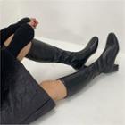 Oval-toe Block-heel Long Boots