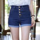 Buttoned Fitted Denim Shorts