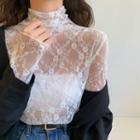 Turtle-neck Lace Long-sleeve Top
