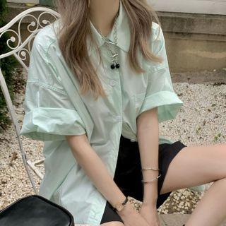 Short-sleeve Oversized Shirt Shirt - Mint Green - One Size