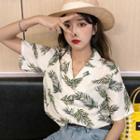 Leaf Print Short-sleeve Shirt As Shown In Figure - One Size