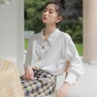 Contrast Button Long-sleeve Shirt White - One Size