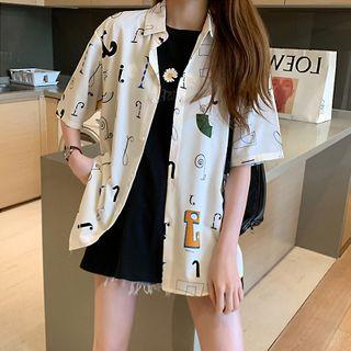 Elbow-sleeve All-over Print Shirt