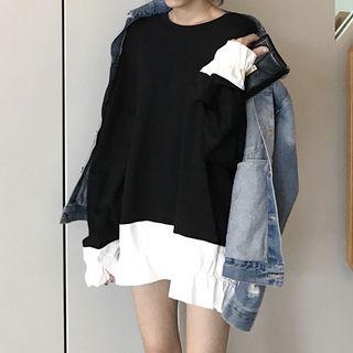 Mock Two Piece Sweatshirt Dress Black & White - One Size