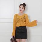 Long-sleeve Distressed Open-knit Top