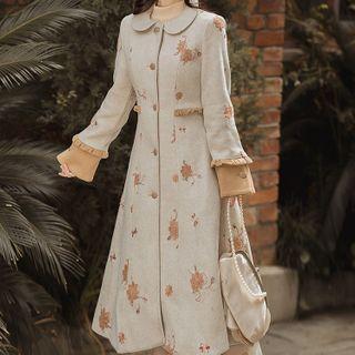 Floral Embroidered Long Button Coat