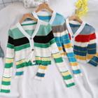 Color Block Long-sleeve Open Knit Top
