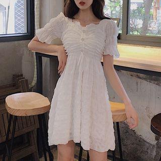 Short-sleeve Smocked Chiffon A-line Dress