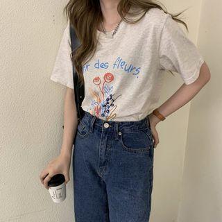 Short-sleeve Print T-shirt T-shirt - Almond - One Size