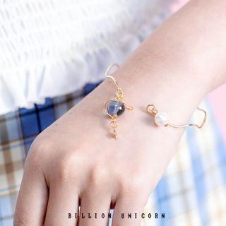 Faux Pearl & Bead Open Bangle Blue Planet - Gold - One Size