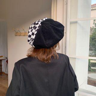 Check Beret Hat Check - Black & White - M