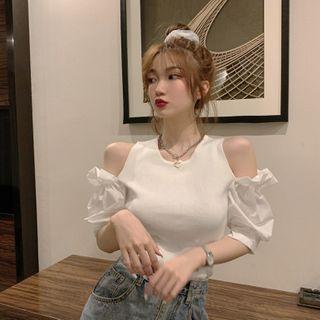 Cold-shoulder Paneled Knit Top