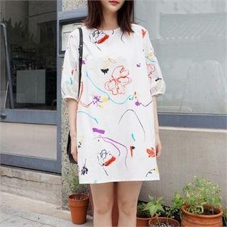 Puff-sleeve Printed Dress