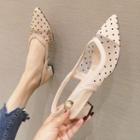 Dotted Mesh Pointy-toe Block Heel Slingback Pumps