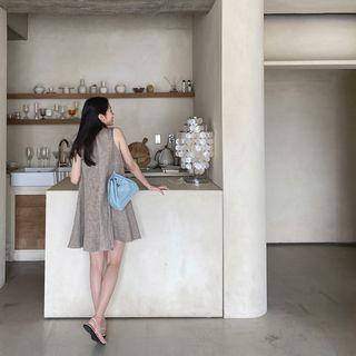 Sleeveless Linen Swing Dress Brown - One Size