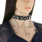 Studded Hoop Fringed Faux Leather Choker