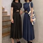 Set: Short-sleeve Crop Top + Midi Skirt