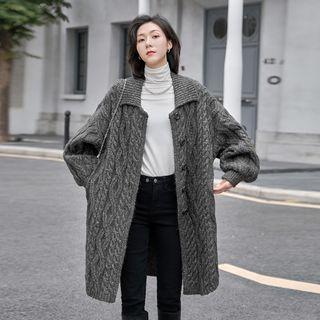 Collared Cable Knit Midi Cardigan