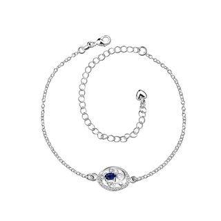 Fashion Elegant Geometric Hollow Pattern Blue Cubic Zircon Anklet Silver - One Size