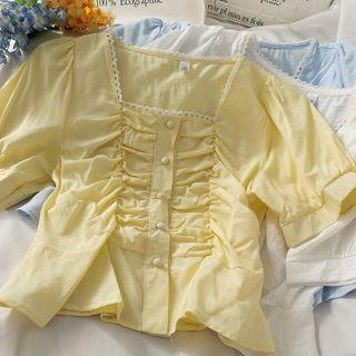Lace-trim Ruched Crop Top In 5 Colors