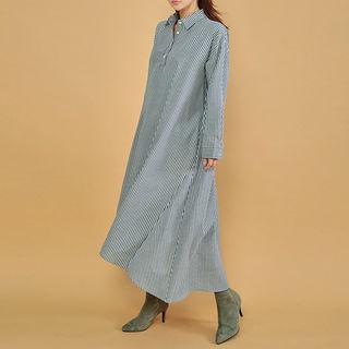 Average 170 Stripe Maxi Shirtdress Navy Blue - One Size