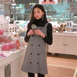 Sleeveless Button-front Houndstooth Dress