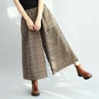 Plaid Wide-leg Cropped Pants Coffee - One Size