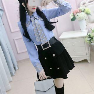 Set: Long-sleeve Shirt + Plaid Tie