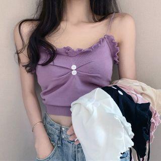 Ruffle Knit Cropped Camisole Top