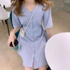 V-neck Plaid Short Sleeve Dress