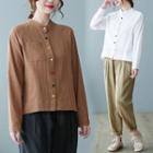 Stand Collar Contrast Button Blouse