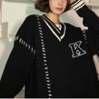 Lettering Contrast Stitching Sweater
