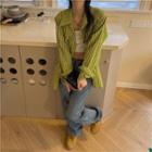 Long-sleeve Striped Asymmetrical Shirt Avocado - One Size