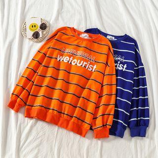 Lettering Striped Loose-fit Sweatshirt