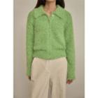 Collared Furry Knit Cardigan Green - One Size