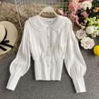 Collared Long-sleeve Shirt White - One Size