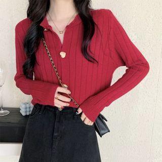 Long-sleeve Heart Button-up Knit Top